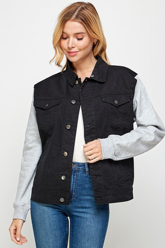 Women's Denim Jacket with Fleece Hoodies