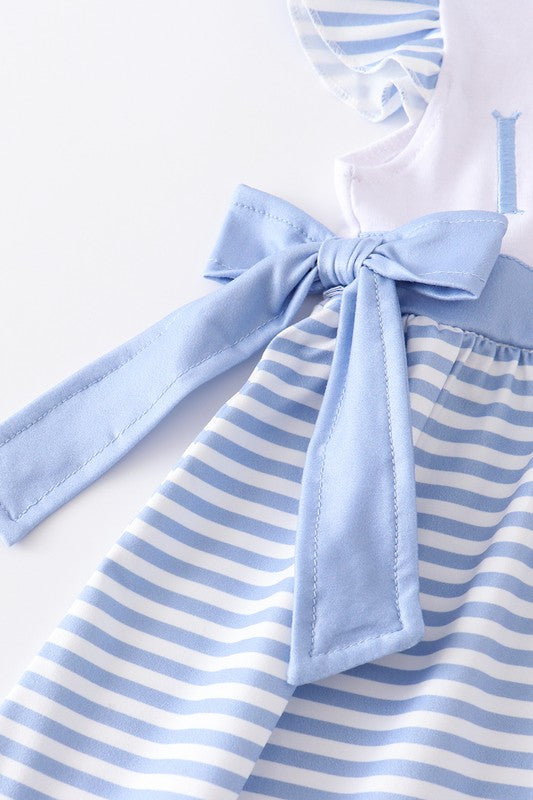 Blue I love Dad embroidery ruffle dress