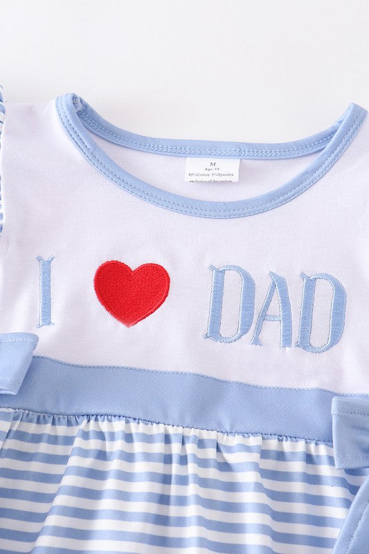 Blue I love Dad embroidery ruffle dress