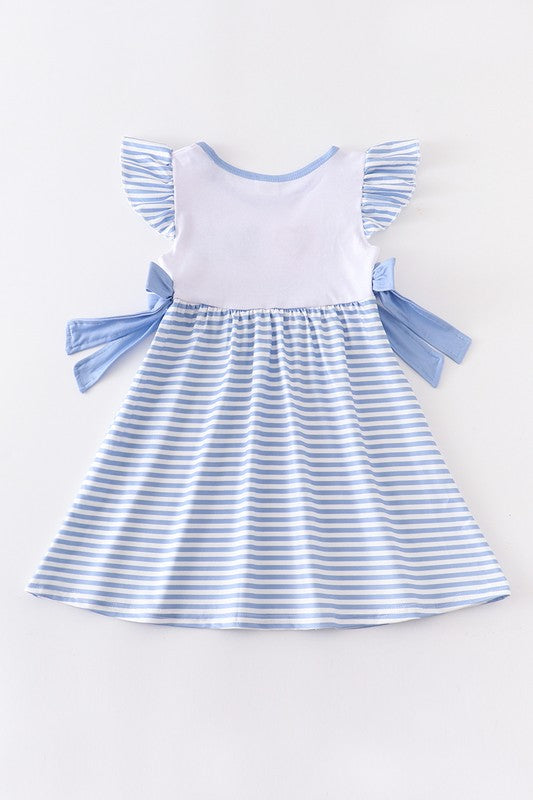 Blue I love Dad embroidery ruffle dress