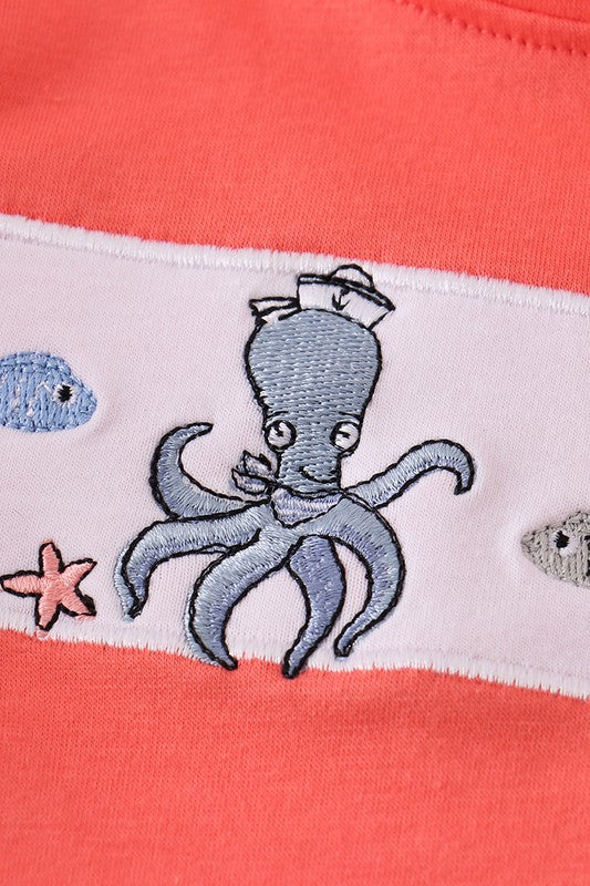 Marine creature embroidery boy set