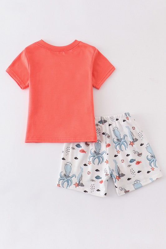 Marine creature embroidery boy set