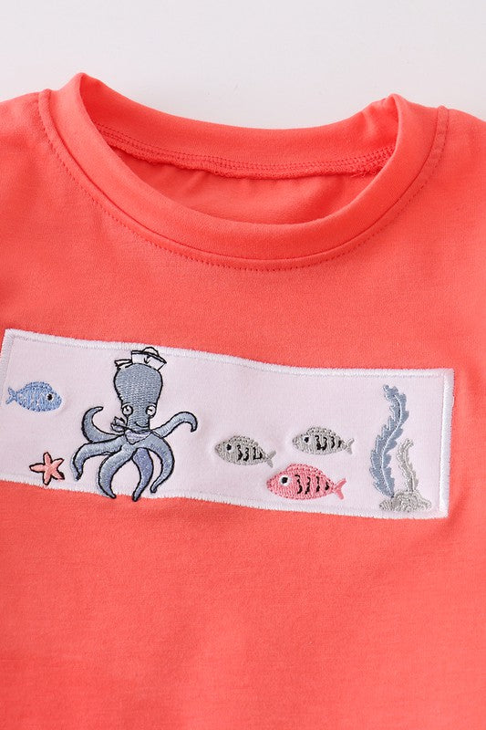 Marine creature embroidery boy set