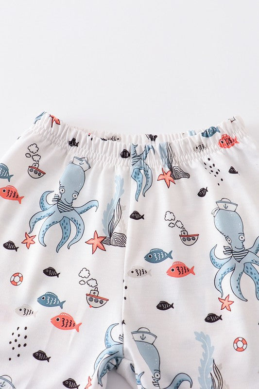 Marine creature embroidery boy set