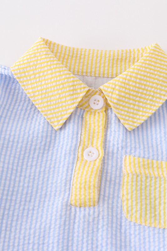 Blue seersuker pocket boy shirt
