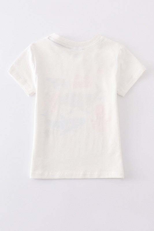 White marine creature print boy top