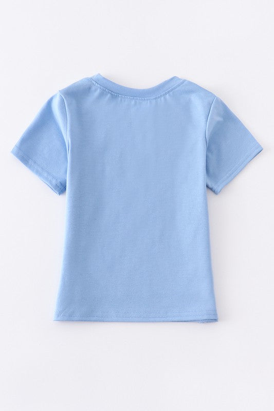 Blue patriotic flag embroidery boy top