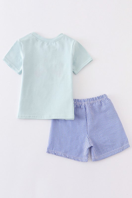 Blue patriotic flag embroidery boy set