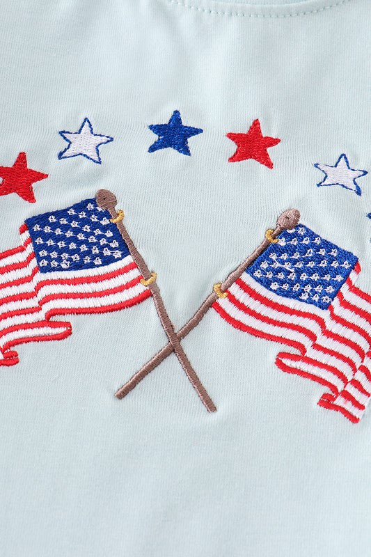 Blue patriotic flag embroidery boy set