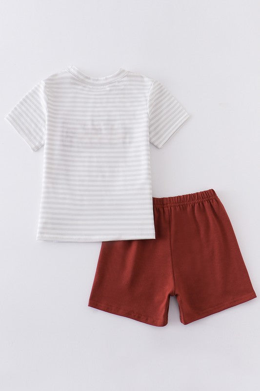 Striped top boy shorts set with Cow detail