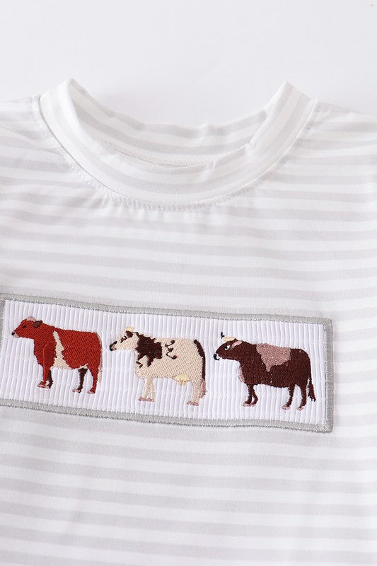 Striped top boy shorts set with Cow detail