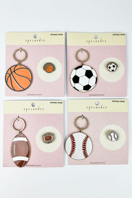 Sports Ball Enamel Keychain & Pin Set