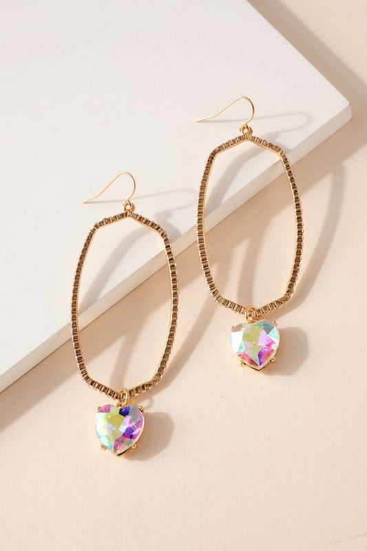 Heart Rhinestone Oval Dangling Earrings