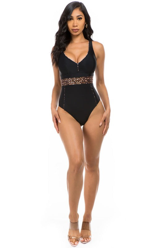 Leopard print detail swimsuit