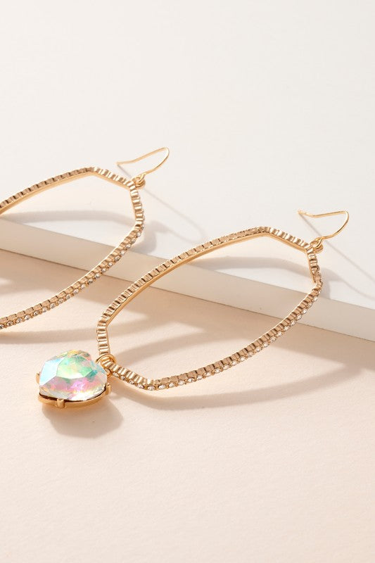 Heart Rhinestone Oval Dangling Earrings
