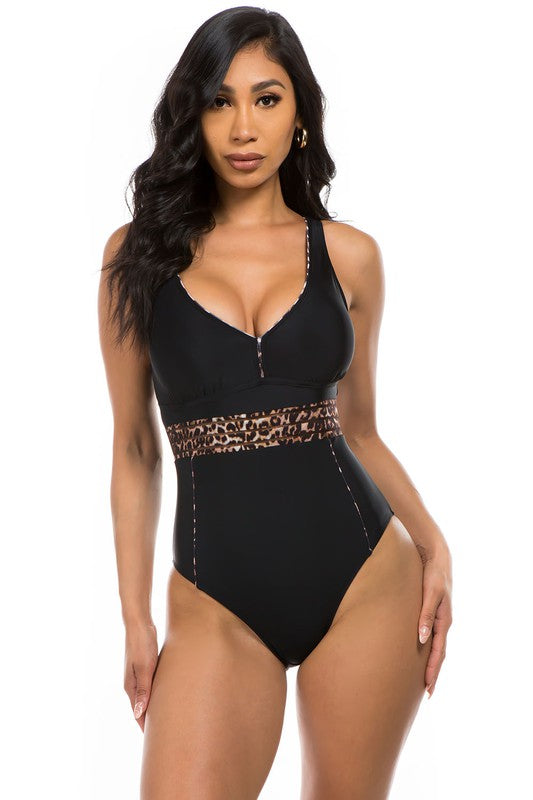Leopard print detail swimsuit