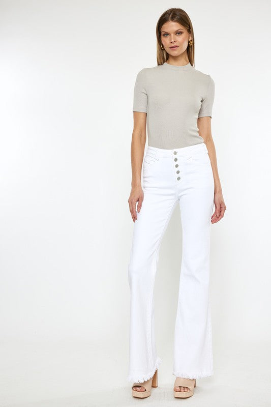 HIGH RISE WHITE FLARE JEANS-KC7410WT