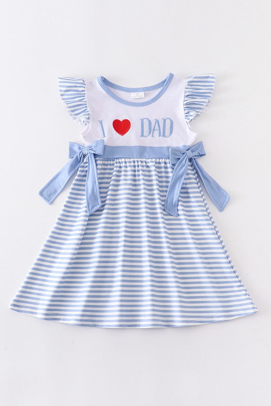 Blue I love Dad embroidery ruffle dress