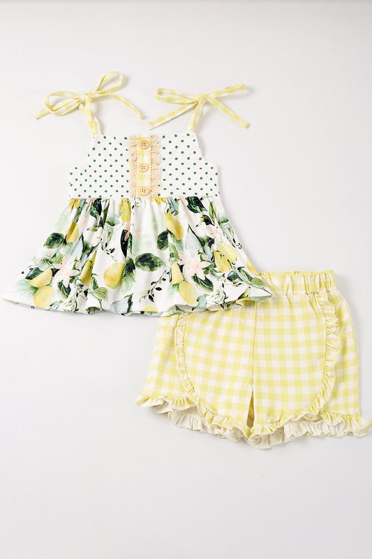 Lemon print strap girl set