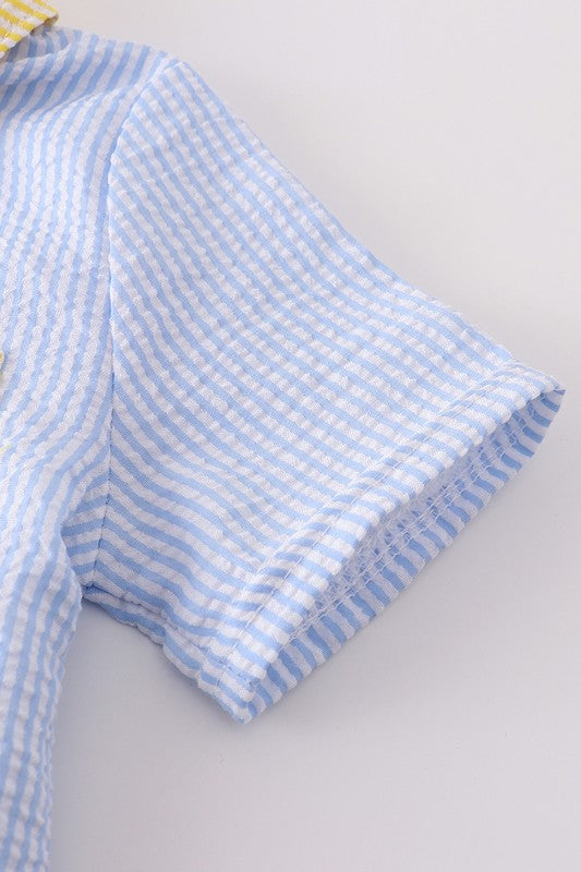 Blue seersuker pocket boy shirt