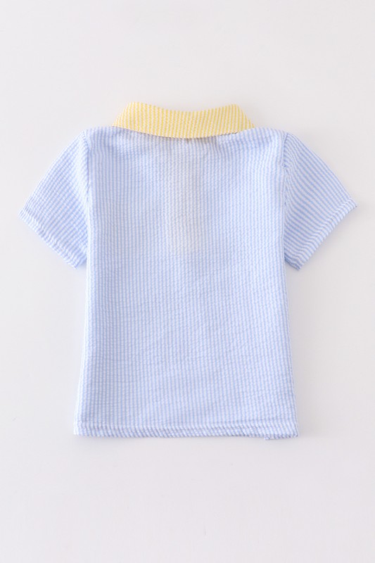 Blue seersuker pocket boy shirt