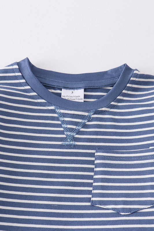 Navy stripe whale boy set