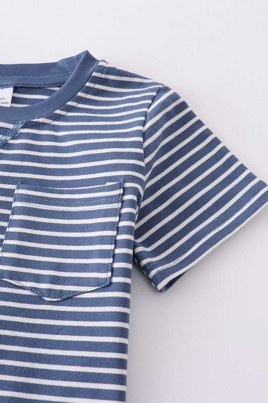 Navy stripe whale boy set