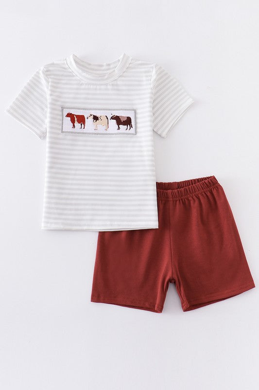 Striped top boy shorts set with Cow detail