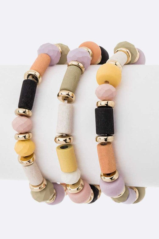 Mix Wooden Beads Stretch Bracelet Set