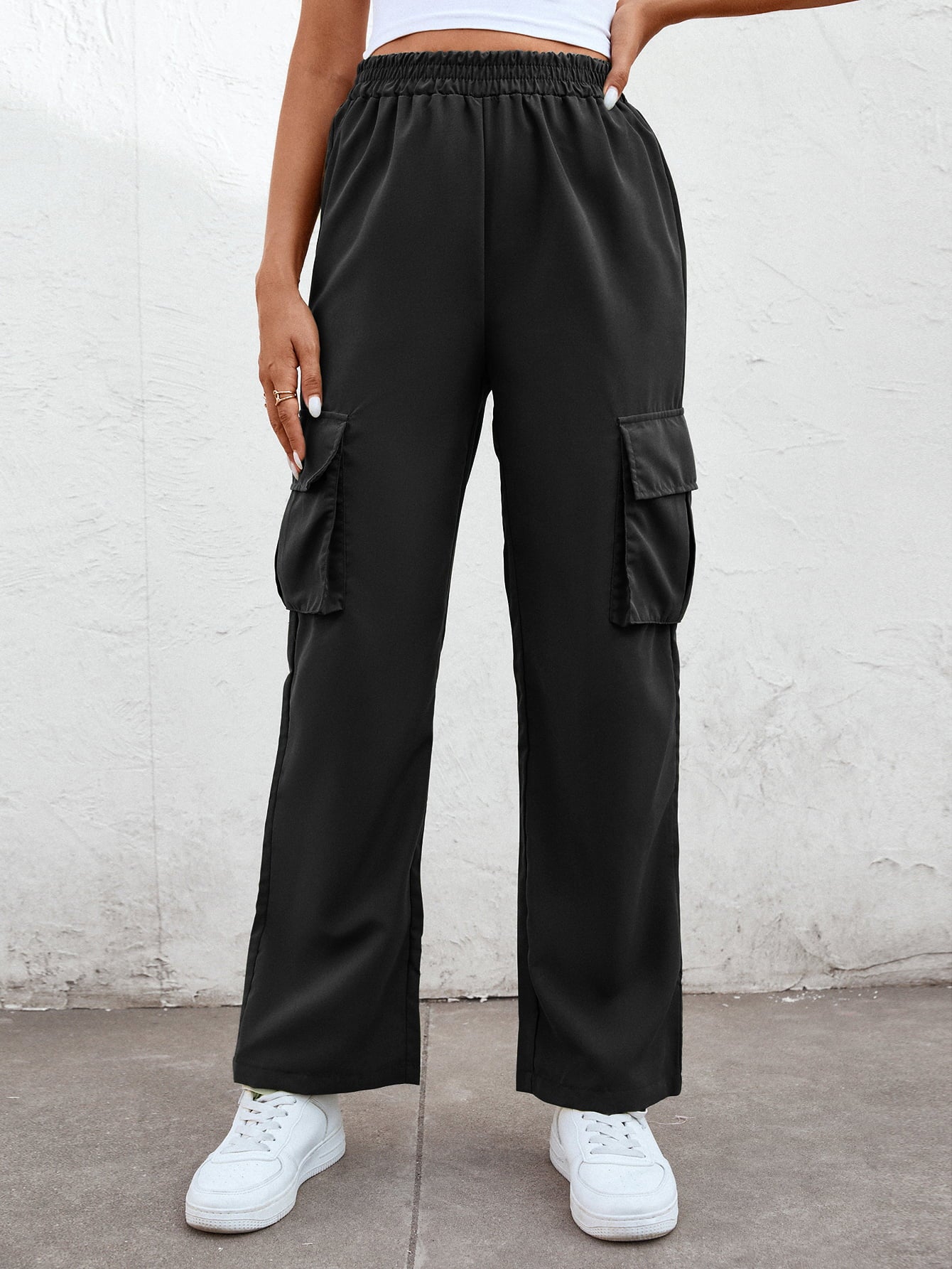 Elastic Waist Straight Leg Cargo Pants