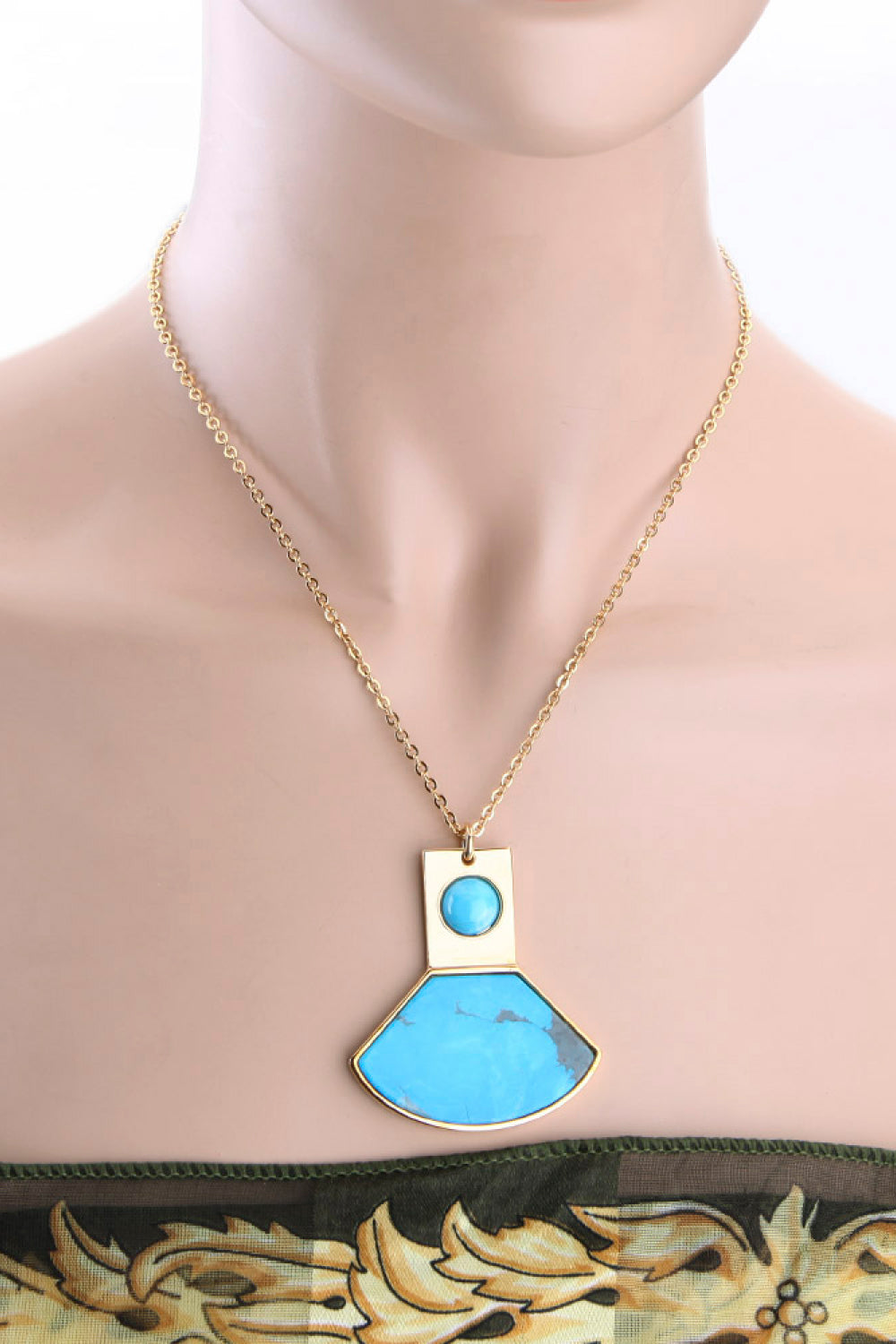 Turquoise Pendant Necklace 18K Gold Plated