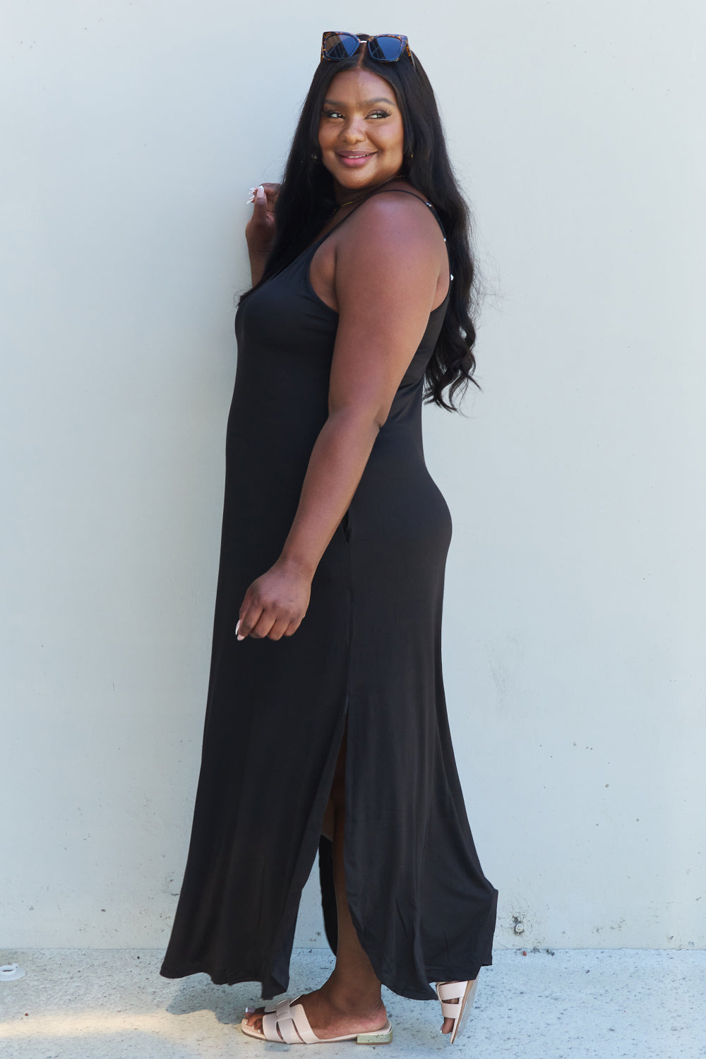 Good Energy Side Slit Maxi Dress in Black