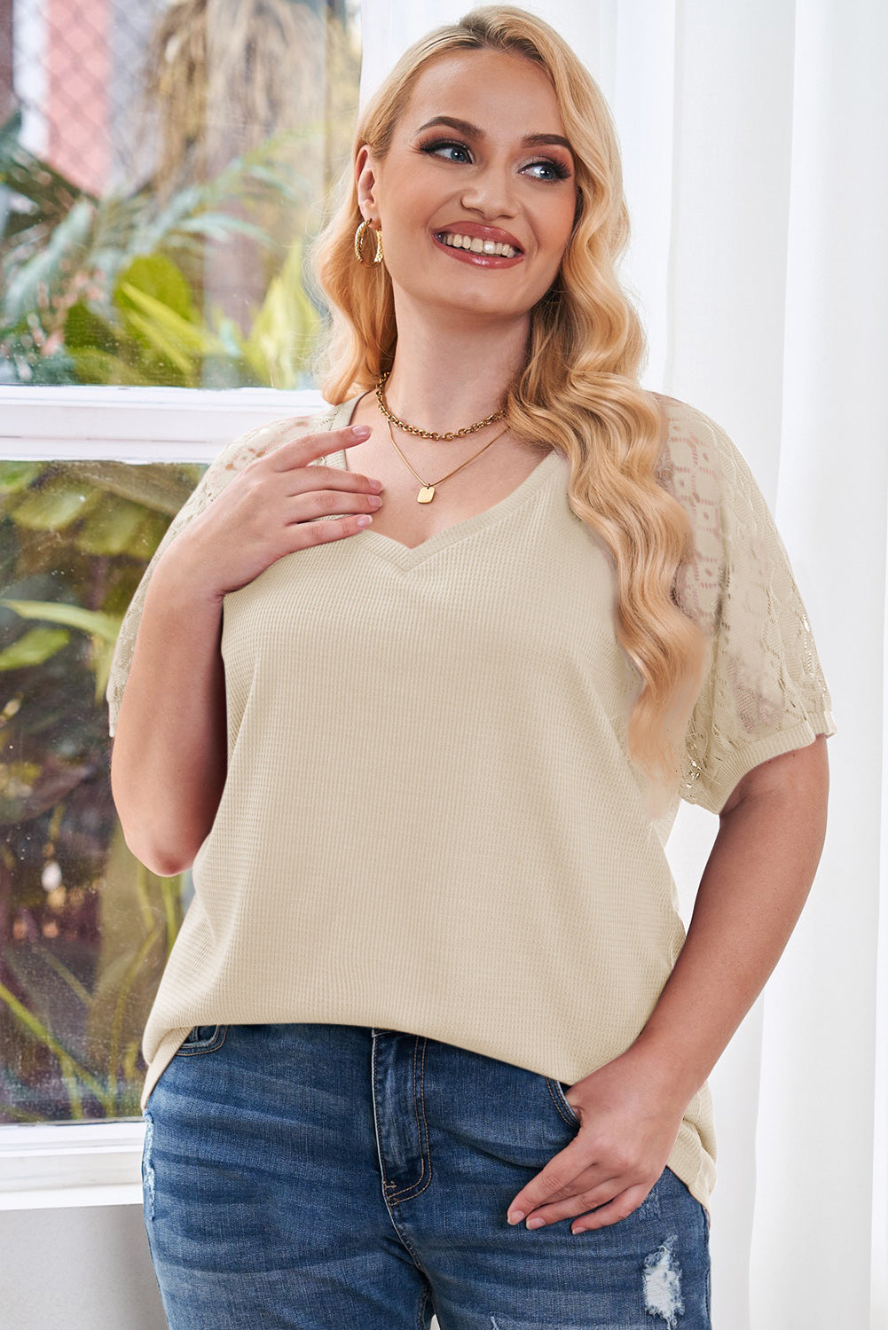 Spliced Lace V-Neck Top