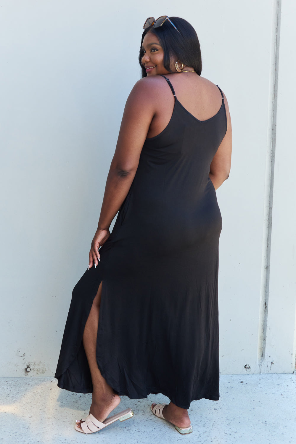 Good Energy Side Slit Maxi Dress in Black