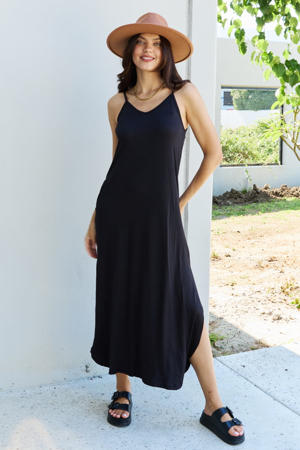 Good Energy Side Slit Maxi Dress in Black