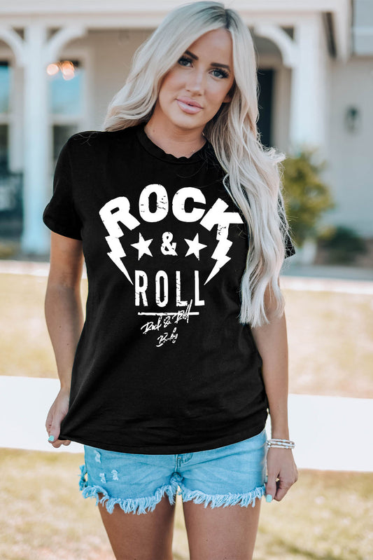 ROCK & ROLL Graphic Round Neck Short Sleeve Tee