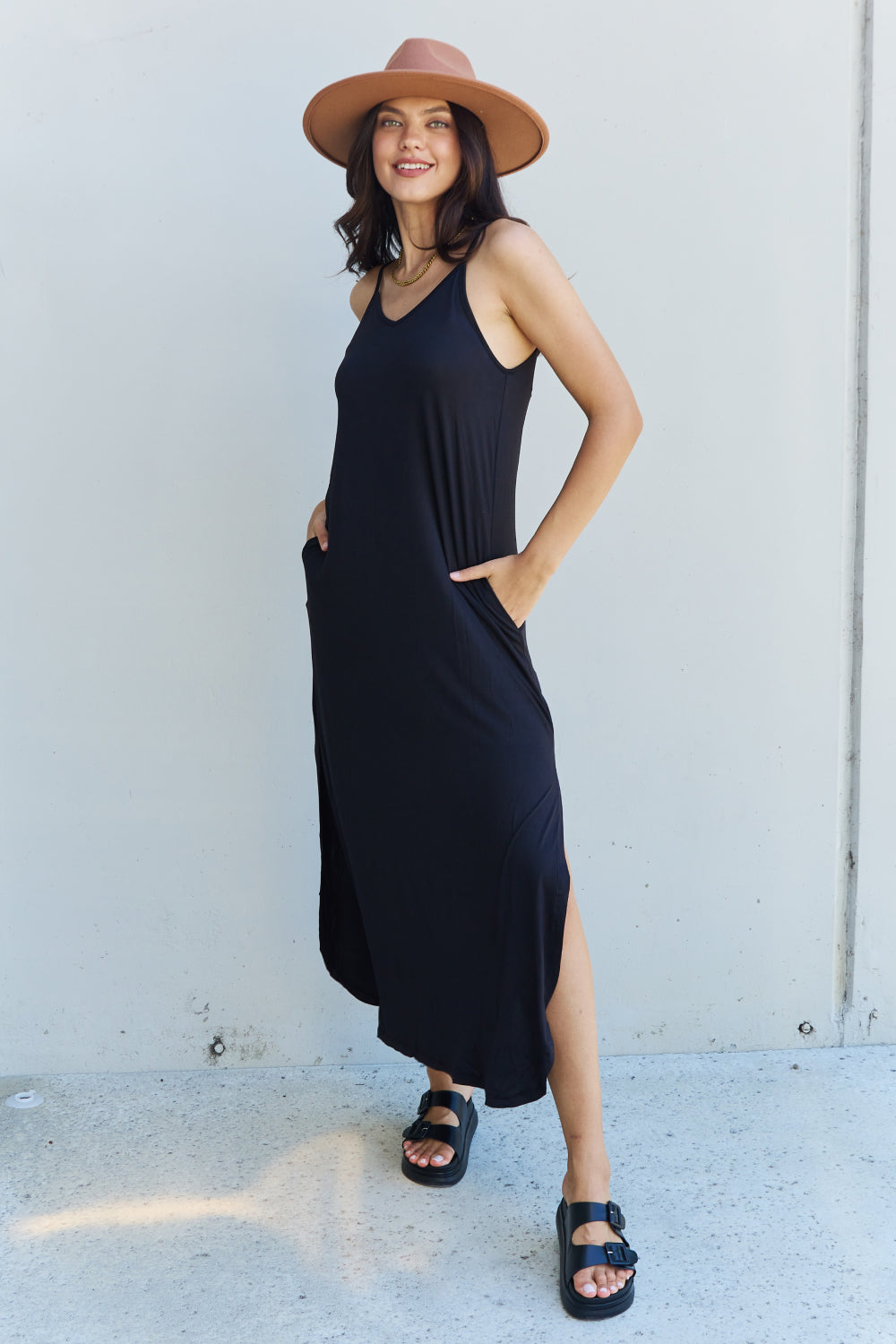 Good Energy Side Slit Maxi Dress in Black