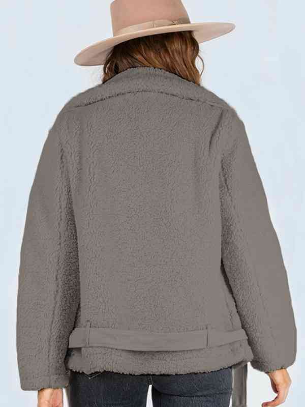 Zip-Up Belted Sherpa Jacket