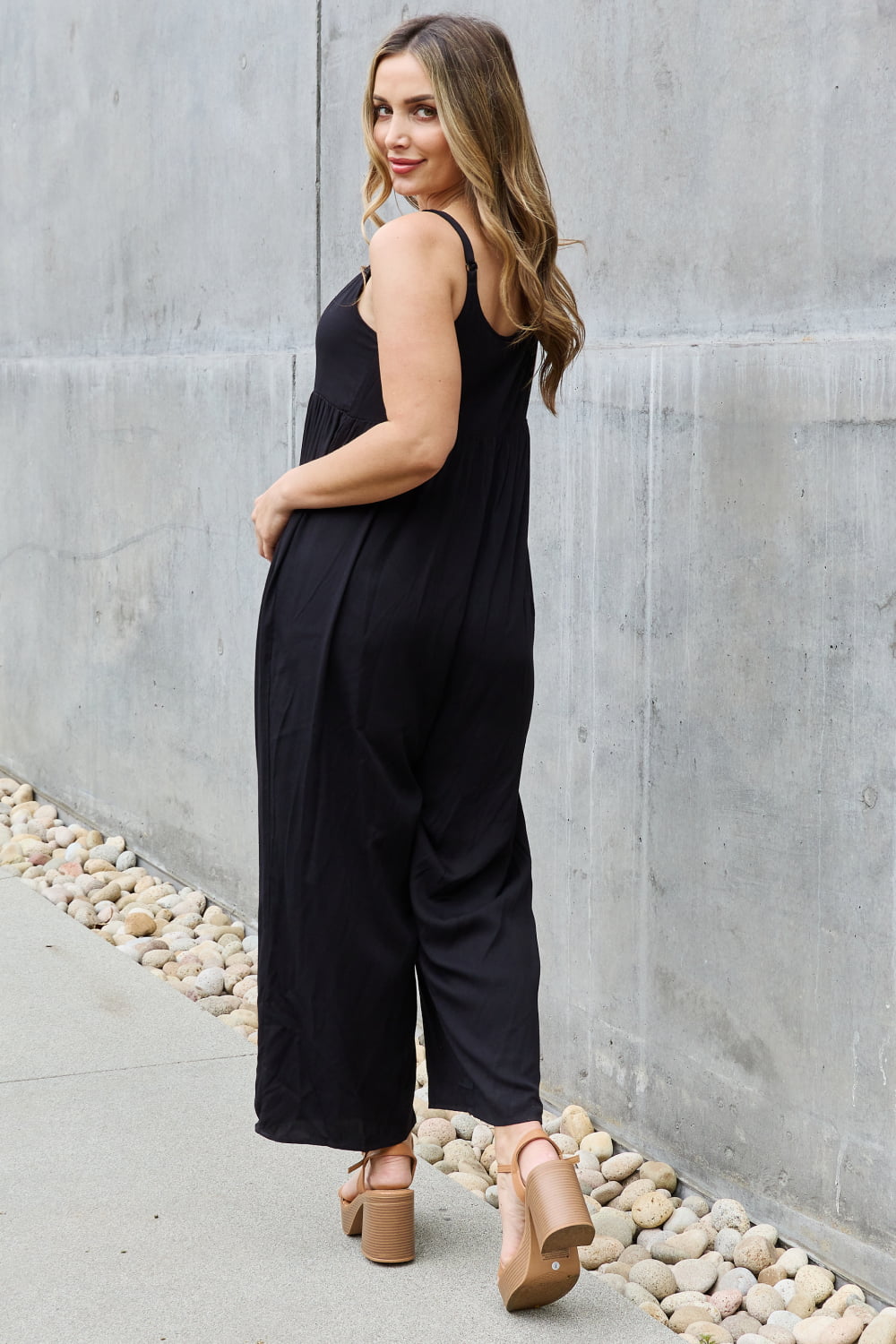 All Day Wide Leg Button Down Jumpsuit in Black