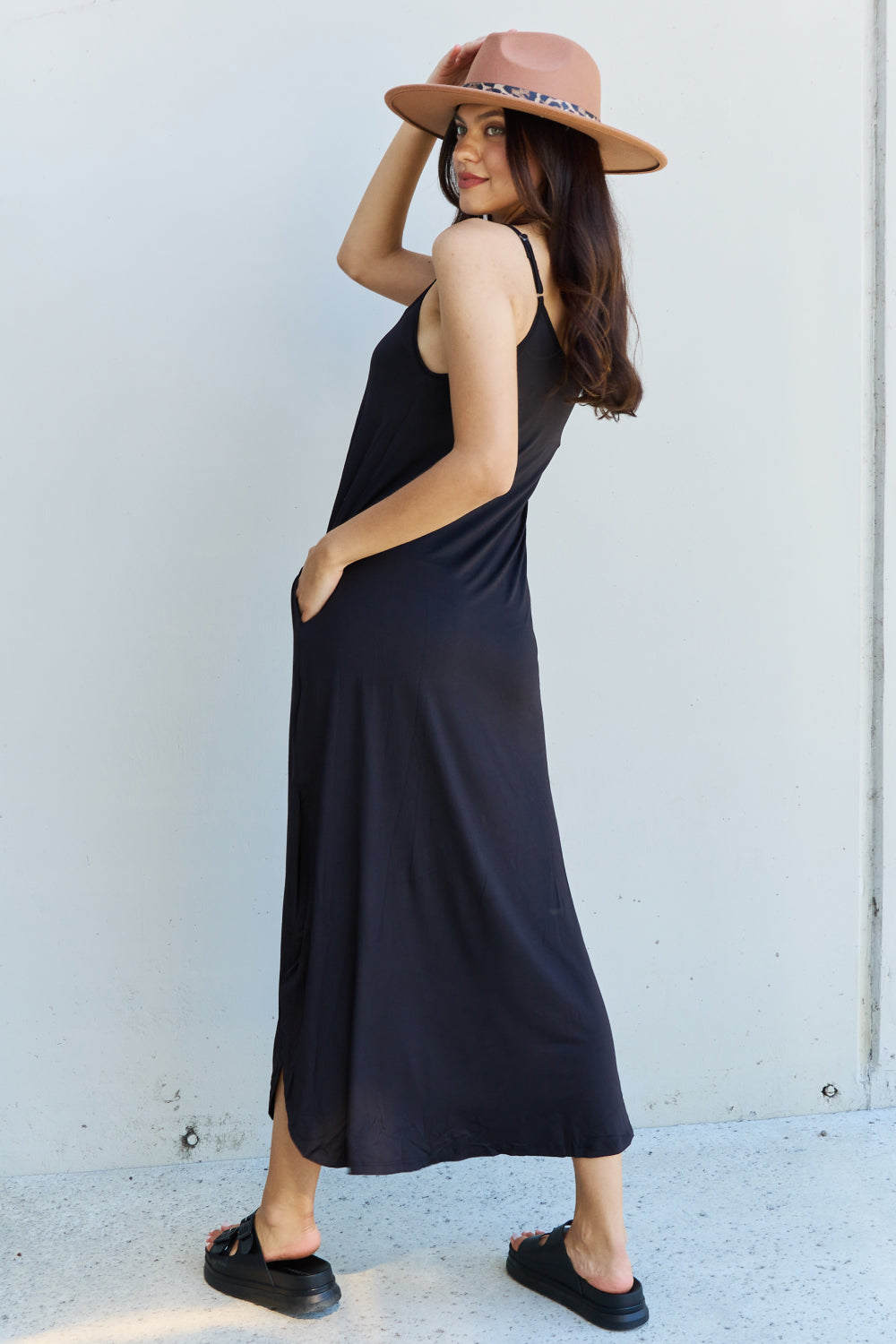 Good Energy Side Slit Maxi Dress in Black