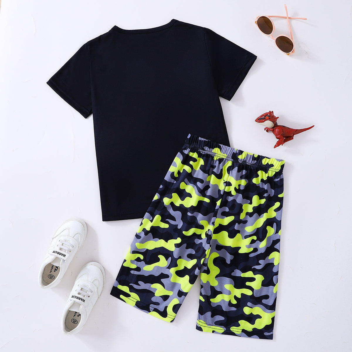 Boys Dinosaur Graphic Tee and Camouflage Shorts Set