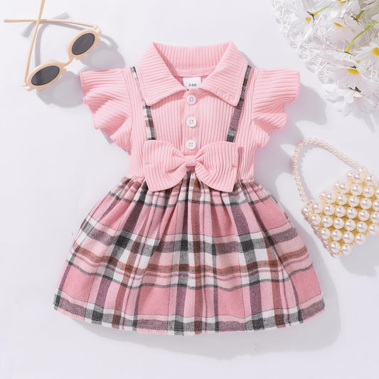 Baby Girl Plaid Collared Bow Detail Dress