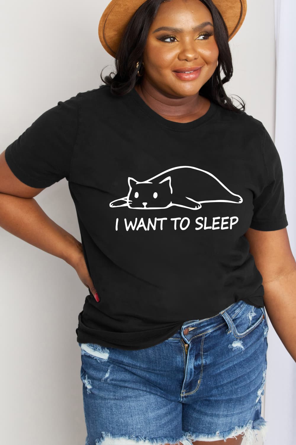 Simply Love Full Size I WANT TO SLEEP Graphic Cotton Tee