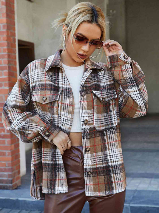 Plaid Collared Neck Button Down Jacket