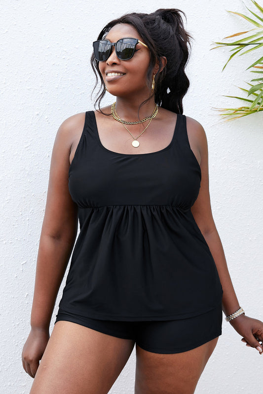 Plus Size Scoop Neck Tankini Set